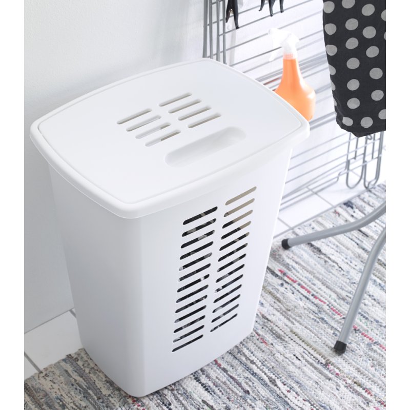 Wasmand met deksel, 60 liter, wit